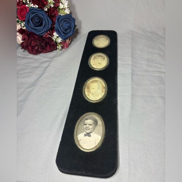 Vintage Velvet 4 Oval Picture Frame with Black & White Photos of Children Includ - Picture 1 of 8